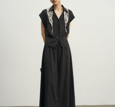 Sleek Sleeveless Tencel Set with A-Line Skirt