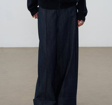 Vintage High-Waisted Wide-Leg Pants with Rolled Hems