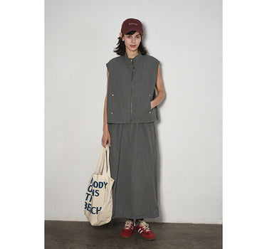 Sleeveless Vest Dress Set with Edgy Details