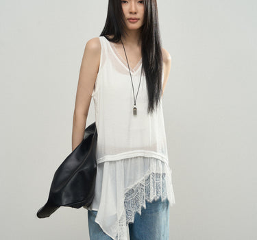 Sleeveless Semi-Sheer Lace Top