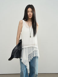Sleeveless Semi-Sheer Lace Top