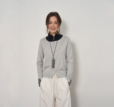 Cropped Color-Block Knit Cardigan