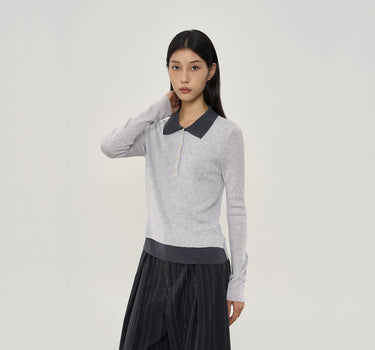 Collared Long-Sleeve Knit Sweater