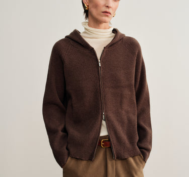 Hooded Ribbed Knit Cardigan Jacket