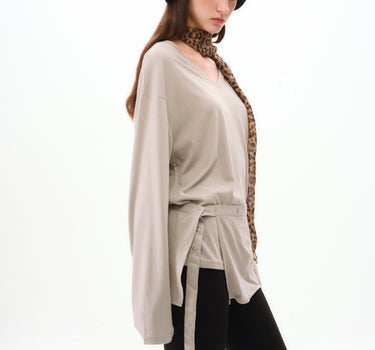 Relaxed Wrap-Style V-Neck Top with Side Zippers