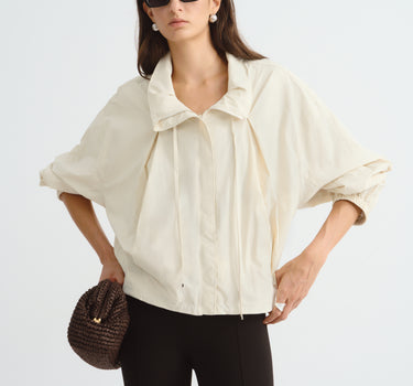 Cropped Utility Jacket with Drawstring Collar