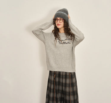 Minimalist Letter Embroidery Knit Sweater