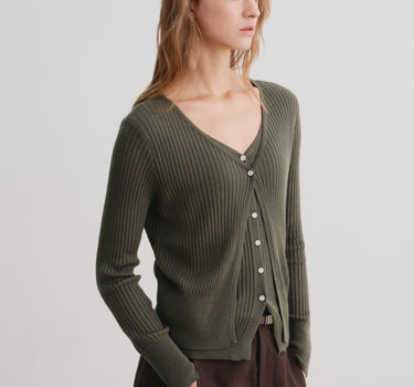 Retro Offset Button Ribbed Two-Piece Knit Set