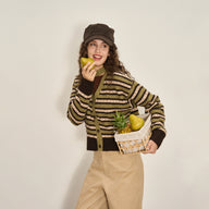 Cropped Color-Block Wool Blend Cardigan