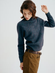 Fuzzy Wool Cashmere High-Neck Top