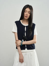 Round-Neck Faux Two-Piece Cardigan
