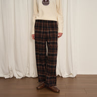 Retro Straight-Leg Woolen Plaid Trousers