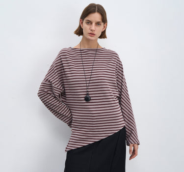 Asymmetric Color-Block Striped Long Sleeve Top