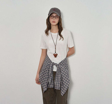 Letter Print T-Shirt with Tonal Embroidery