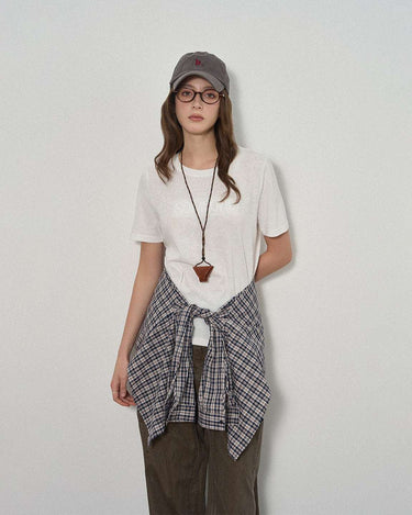 Letter Print T-Shirt with Tonal Embroidery