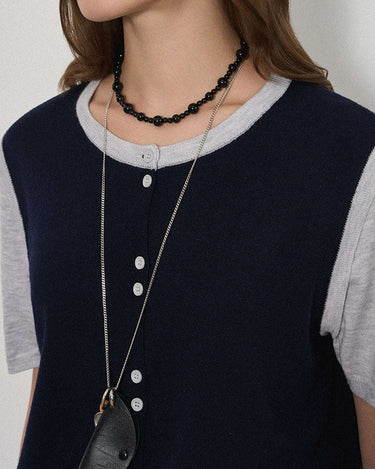 Faux Two-Piece Knit Short-Sleeve Top