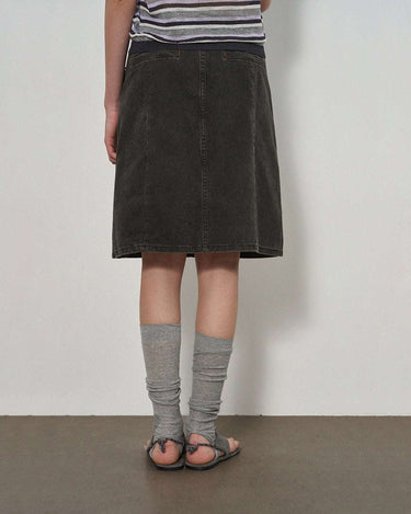 Distressed Workwear Denim Skirt with Patchwork Details