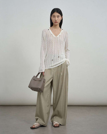 Lightweight Beaded Cable-Knit Sweater