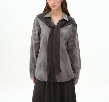 Two-in-One Striped Shirt with Knit Shawl