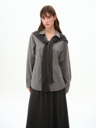 Two-in-One Striped Shirt with Knit Shawl
