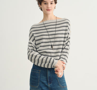Women’s Off-the-Shoulder Striped Knit Sweater