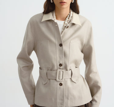 Women’s Tailored Linen-Blend Belted Jacket