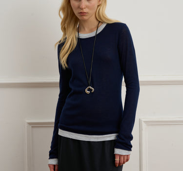 Vintage Color-Block Long-Sleeve Knit Sweater