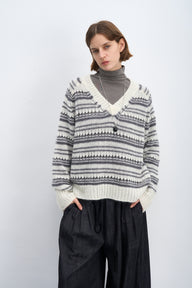 Mohair V-Neck Vintage Striped Sweater | Retro Knit