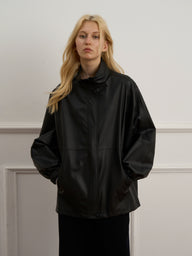 Vintage Black Zipper Leather Jacket for Women
