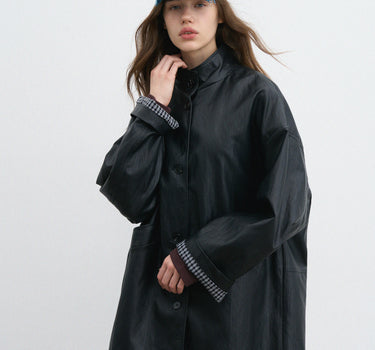 Modern Patchwork Single-Breasted Leather Coat