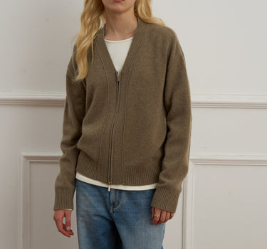V-Neck Double-Zip Full Wool Sweater