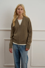 V-Neck Double-Zip Full Wool Sweater