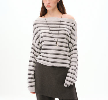 Cropped Striped Long-Sleeve Sweater
