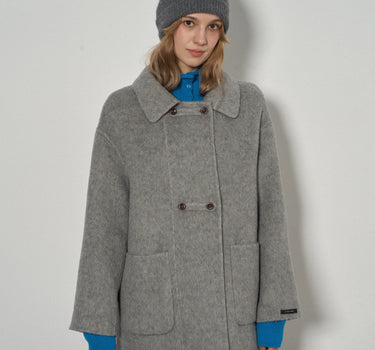 Light Gray Wool Blend Tweed Overcoat