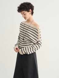 Women’s Off-the-Shoulder Striped Knit Sweater