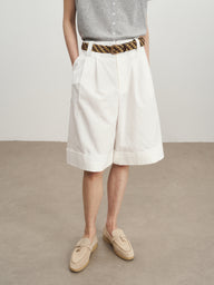 Cuffed Minimalist Loose-Fit Cropped Pants