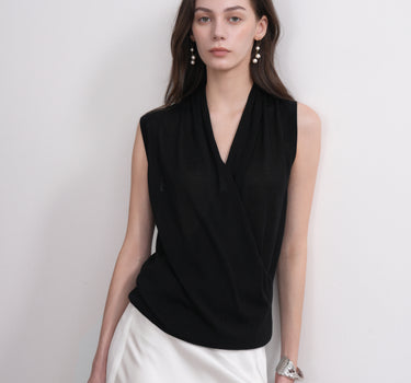 French-Style Layered V-Neck Tencel Knit Top