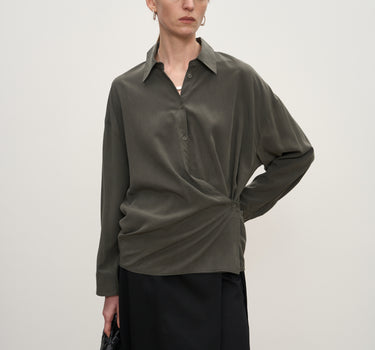 Waist-Defining Lyocell Shirt in Dark Gray