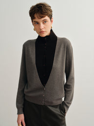 Layered Shirt-Collar Knit Cardigan