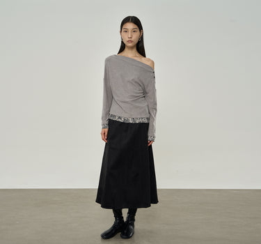 Elegant Patchwork Shoulder-Button Knit