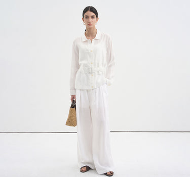 Linen Short Jacket with Belted Waist