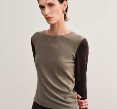 Color-Block Thumbhole Long-Sleeve Blouse