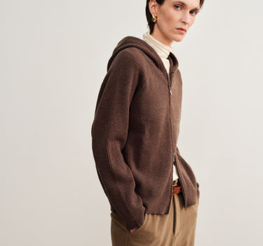 Hooded Ribbed Knit Cardigan Jacket