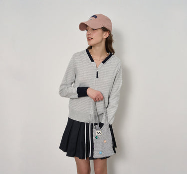 Hooded Crewneck Double-Zip Sweater