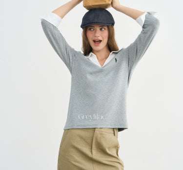 Embroidered Shirt Collar Sweater Top