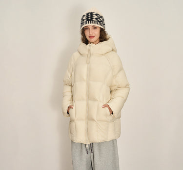 Oversized White Duck Down Jacket with Hood