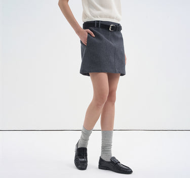 Simple A-Line Mini Skirt with Leather Belt