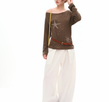 Vintage-Inspired Rhinestone Off-Shoulder Top