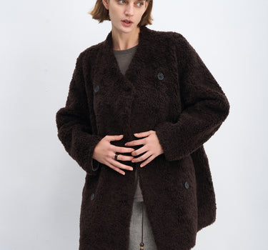 Sheepskin Collar Shearling Coat for Women