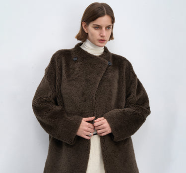 Sheepskin Collar Shearling Coat for Women